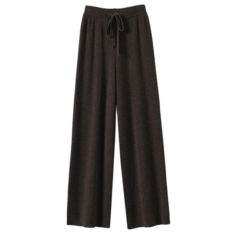 Calças Femininas Pantalona de Tricô em Lã