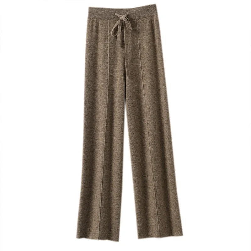 Calças Femininas Pantalona de Tricô em Lã