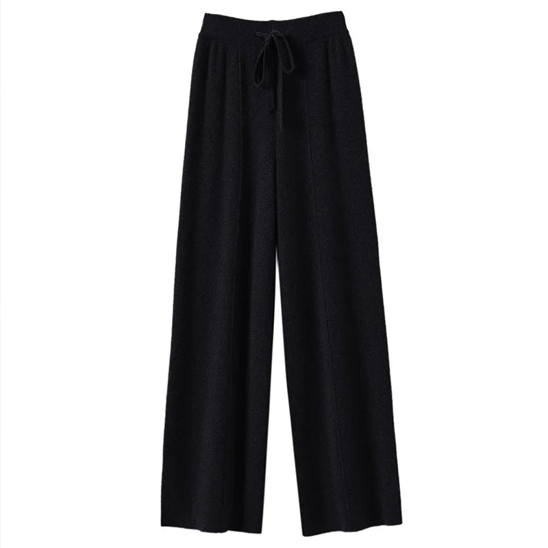 Calças Femininas Pantalona de Tricô em Lã