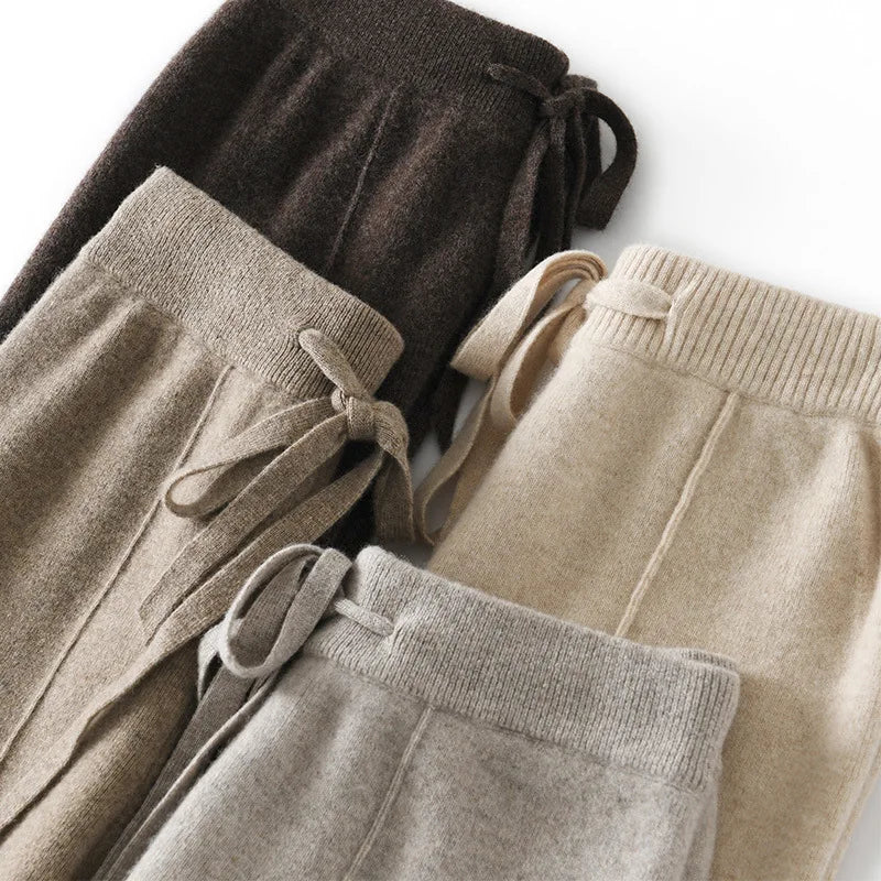 Calças Femininas Pantalona de Tricô em Lã