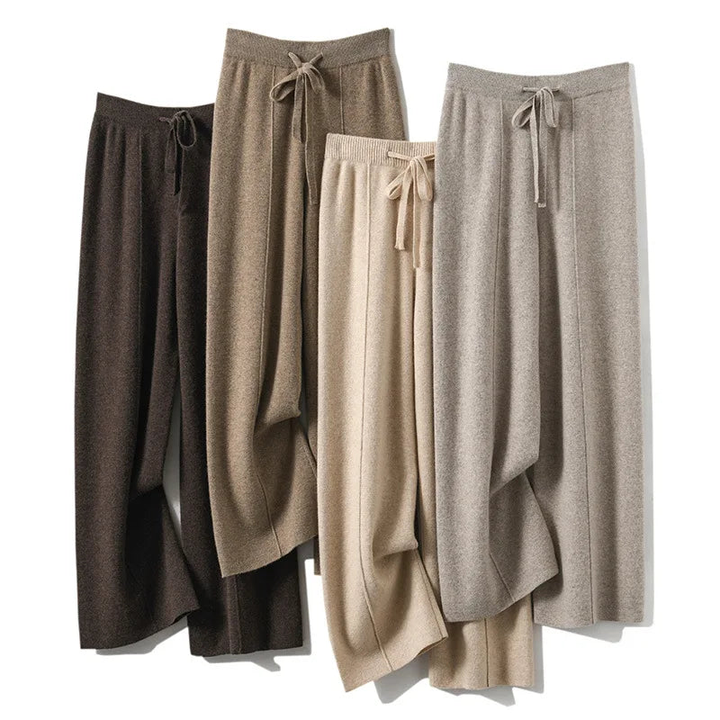 Calças Femininas Pantalona de Tricô em Lã